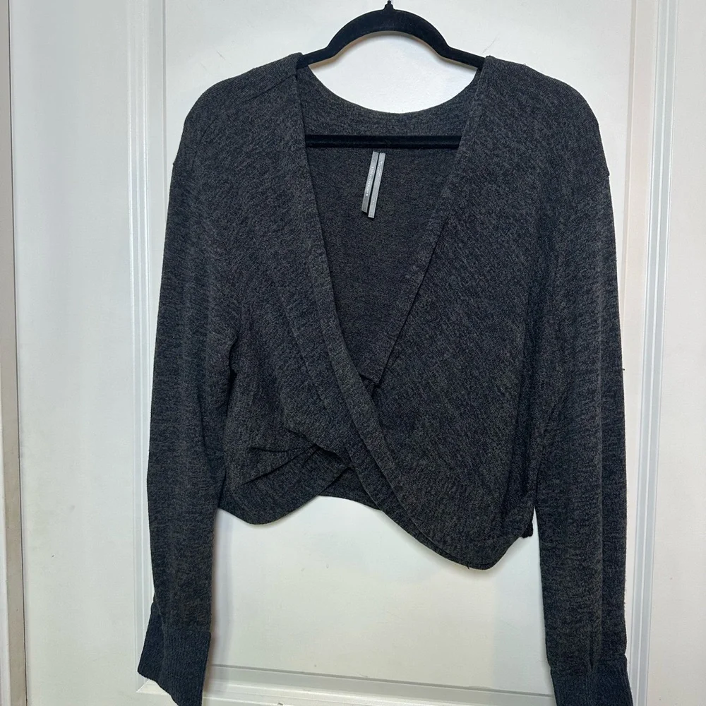 Anthropologie Charcoal Gray Wrap Crop Lightweight Sweater Top, Large